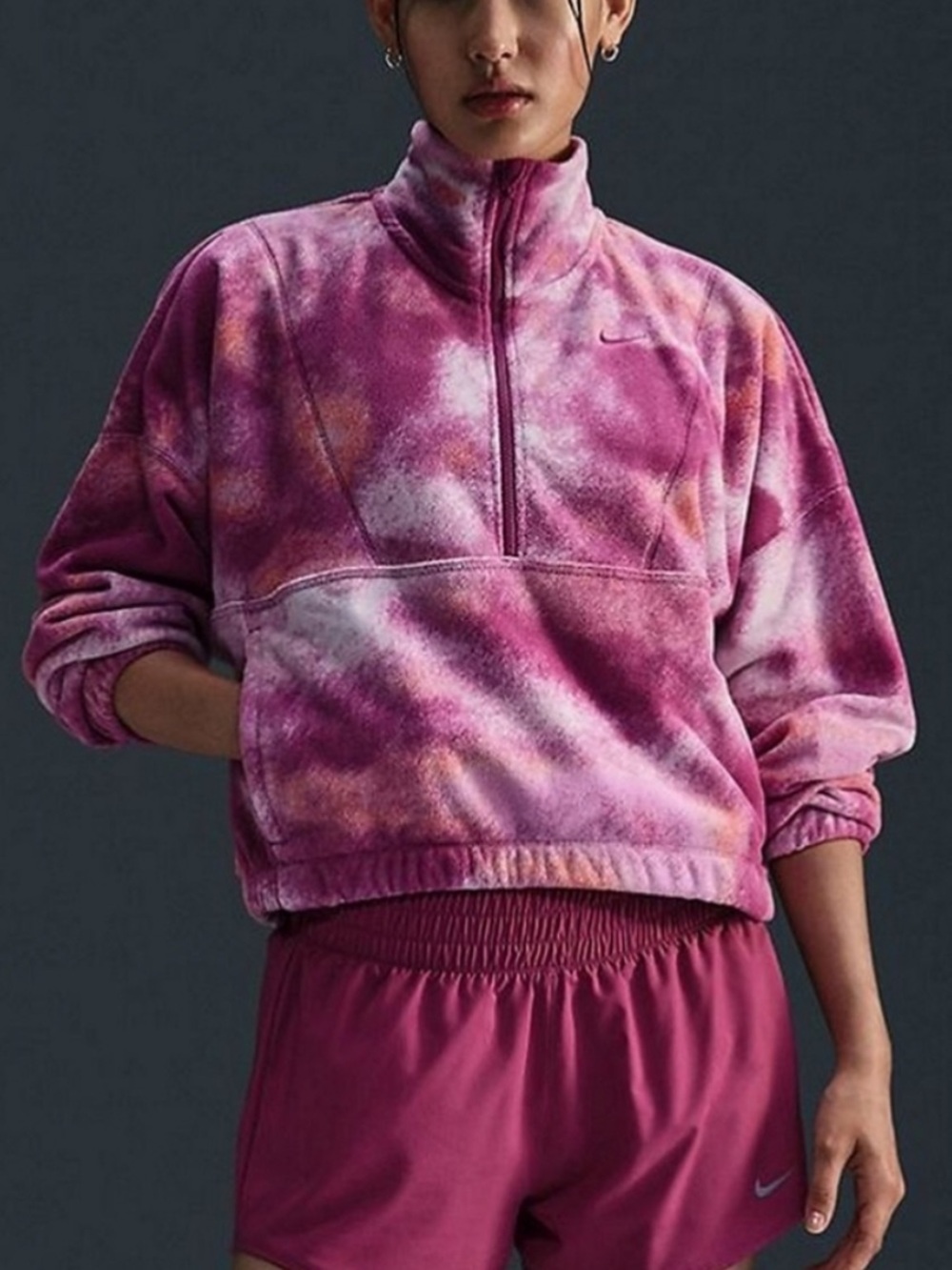 Nike Therma-FIT Oversized Half Zip Fleece Pullover Sweatshirt Pocket Pink Sz XS - Picture 12 of 12